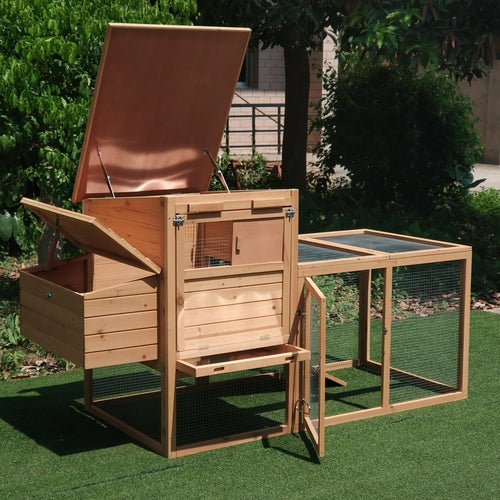 PawHut 74x32x41 cali Drewniany kurnik ogrodowy z kurnikiem
